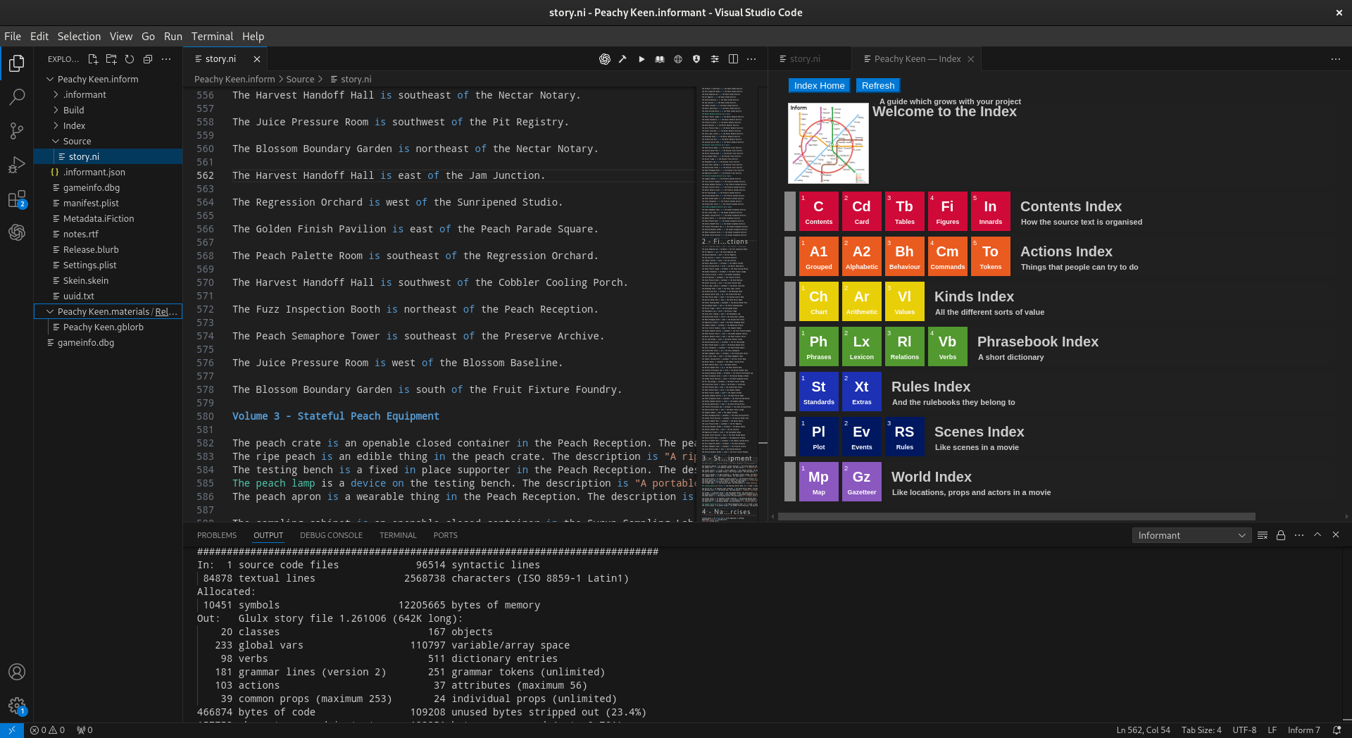 Informant environment with project index and code editor open.